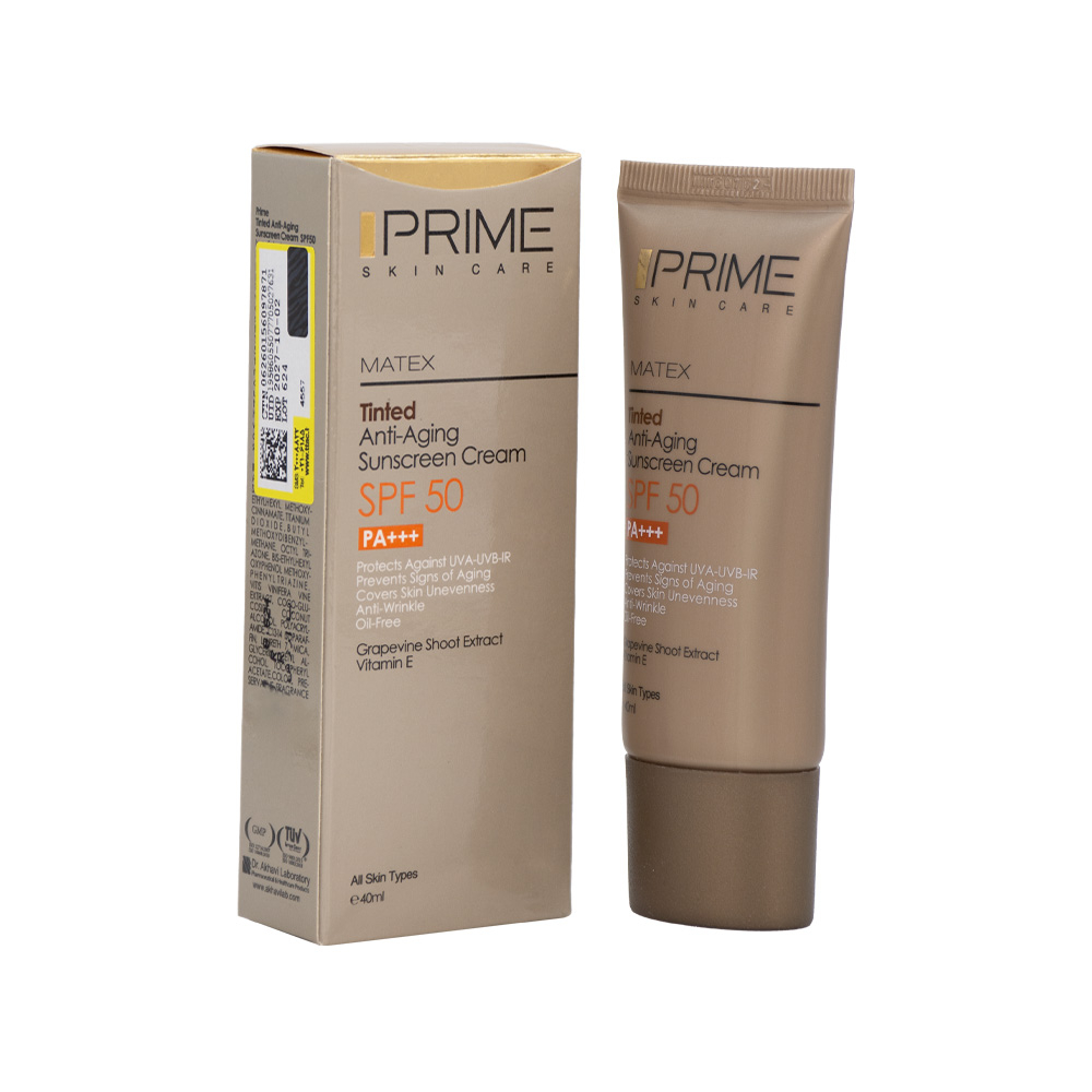 کرم ضد آفتاب جوانساز رنگی SPF50 پرایم مدل Matex مناسب انواع پوست 40میل